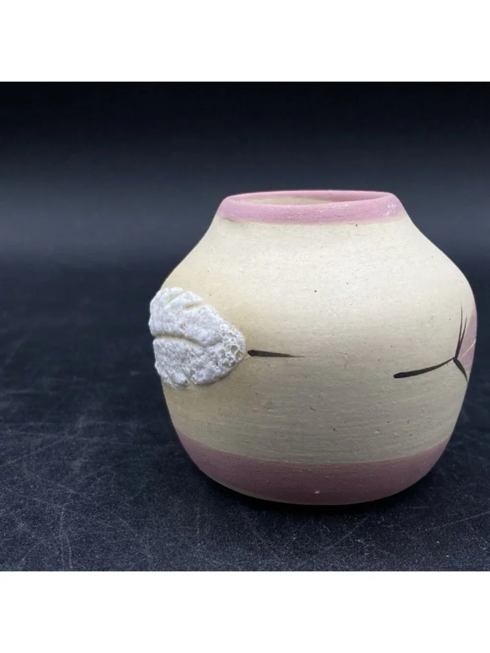 Native American Indian Mini Pottery Rose Feather Southwest Dessert Vase
